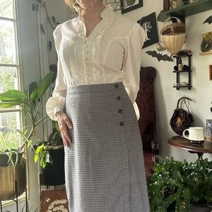 Banana Republic Dark academia style brown and black plaid midi skirt